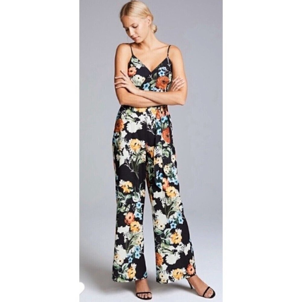 Yumi Kim Women Roe Jumpsuit XS Black Morning Glory Floral Wide Leg Anthropologie